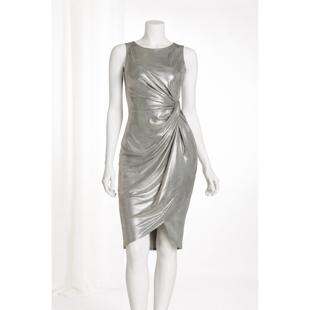 Superfoxx Metallic Silver Sheath Dress Women's Small‎ Sleeveless Bodycon Party